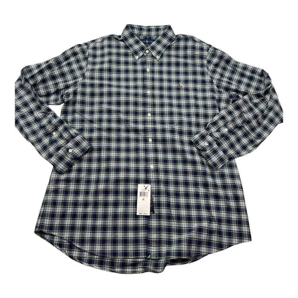New Ralph Lauren Men US XL Blue Plaid Shirt Long Sleeve Classic Fit Button Down - Picture 5 of 5